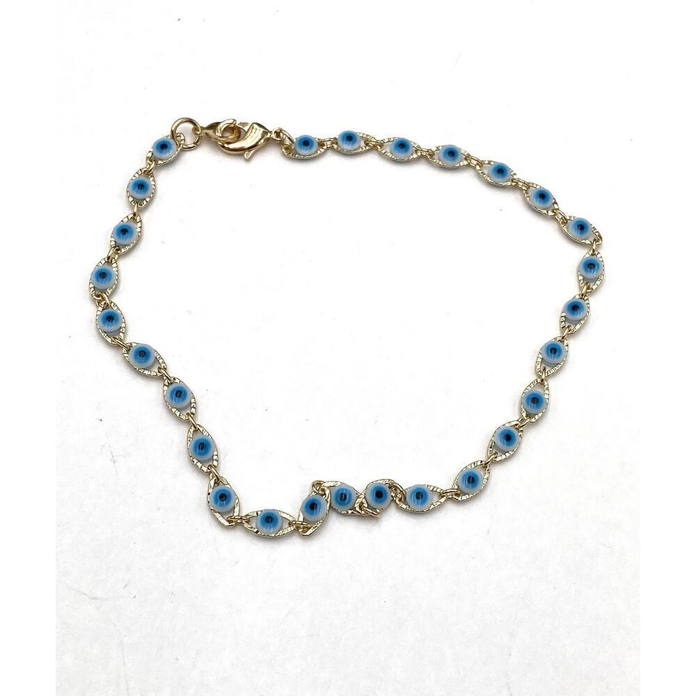 Evil Eye Bracelet Anklet Gold Tone 9.75”